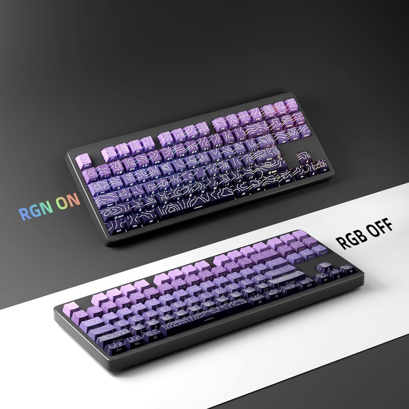 FunHub Shine Through PBT Keycaps - Purple Gradient Topographic Backlit Keycaps Set 133 Keys 60 65 75 100 Percent Cherry Profile,Side Printed Double Shot RGB Key Caps for MX Switches Gaming Keyboard - Image 5